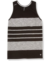 Go soft. Get downtown style with a relaxed, extra-comfortable feel in this striped slub tank from Univibe. Go soft. Get downtown style with a relaxed, extra-comfortable feel in this striped slub tank from Univibe.
