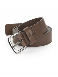 THE LOOKSleek leather designMetal buckle closure with logo details THE MEASUREMENTWidth, 1¼THE MATERIALLeatherORIGINMade in Italy THE LOOKSleek leather designMetal buckle closure with logo details THE MEASUREMENTWidth, 1¼THE MATERIALLeatherORIGINMade in Italy