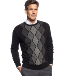 The pop of a pattern on this Geoffrey Beene sweater sets it, and you, apart from the rest. The pop of a pattern on this Geoffrey Beene sweater sets it, and you, apart from the rest.