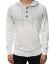 RetroFit Men's Long Sleeve Henley Striped Hoodie Shirt Sweater Gray White