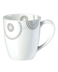 Tiny squares with a hint of shine run circles around this glossy white mug from Mikasa dinnerware. These dishes are from a fresh, spirited collection that's made for modern tables. Sparkle Circles features minimalist shapes in sturdy bone china for anytime use. Tiny squares with a hint of shine run circles around this glossy white mug from Mikasa dinnerware. These dishes are from a fresh, spirited collection that's made for modern tables. Sparkle Circles features minimalist shapes in sturdy bone china for anytime use.