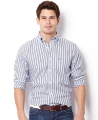 The stripes on this shirt from Nautica set raise the bar for work-to-weekend style. The stripes on this shirt from Nautica set raise the bar for work-to-weekend style.
