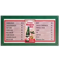 Mountain Dew Soda Menu Board Retro Vintage Tin Sign Mountain Dew Soda Menu Board Retro Vintage Tin Sign
