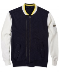 Rock the contrast. This color-blocked track jacket from Sean John is a stylish slam dunk. Rock the contrast. This color-blocked track jacket from Sean John is a stylish slam dunk.