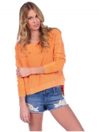 Vintage Havana Womens Hi-Lo Off The Shoulder Sweater - Neon Orange - Small