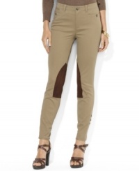 Inspired by classic equestrian styles, Lauren Ralph Lauren's stretch twill jodhpur is finished with faux-suede patches at the legs and button details at the cuffs. Inspired by classic equestrian styles, Lauren Ralph Lauren's stretch twill jodhpur is finished with faux-suede patches at the legs and button details at the cuffs.