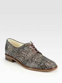 Oxford-inspired leather silhouette in a crackled goldtone print for modern appeal. Leather upperLeather lining and solePadded insoleMade in FranceOUR FIT MODEL RECOMMENDS ordering true size. Oxford-inspired leather silhouette in a crackled goldtone print for modern appeal. Leather upperLeather lining and solePadded insoleMade in FranceOUR FIT MODEL RECOMMENDS ordering true size.