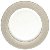 The embodiment of simplicity and grace, platinum bands and pure white stitches with raised dots adorn a pearlescent linen border. Inspired by the silk fabrics in Monique's evening gown designs, pearlized blue and tan accent colors create a look that is both elegant and beautifully serene.