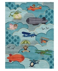 Flight cool! Bring the wonders of the skies down to earth with this bright, quirky and irresistibly adorable area rug from Momeni. Plane, blimps and even pigs are hand-tufted from soft, durable modacrylic, featuring hand-carved details for texture that brings the landscape to life. Flight cool! Bring the wonders of the skies down to earth with this bright, quirky and irresistibly adorable area rug from Momeni. Plane, blimps and even pigs are hand-tufted from soft, durable modacrylic, featuring hand-carved details for texture that brings the landscape to life.