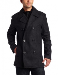 Kenneth Cole Reaction Men's Melton Peacoat With Bib Kenneth Cole Reaction Men's Melton Peacoat With Bib