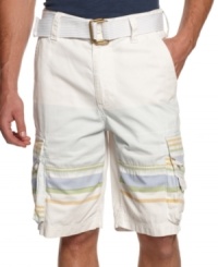 American Rag updates the classic cargo short with colorful stripes and a sleek belt. American Rag updates the classic cargo short with colorful stripes and a sleek belt.
