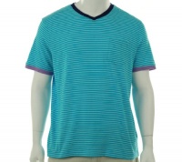Kenneth Cole Reaction 315 Turquoise Combo Horizontal Stripes SS V-Neck T-Shirt Kenneth Cole Reaction 315 Turquoise Combo Horizontal Stripes SS V-Neck T-Shirt