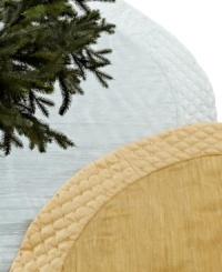 A satin border studded with sparkling accents adds an extra touch of luxury to this metallic tree skirt. Featuring a gold or silver metallic finish to complement any setting. A satin border studded with sparkling accents adds an extra touch of luxury to this metallic tree skirt. Featuring a gold or silver metallic finish to complement any setting.