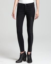 Faux leather panels lend biker chic to these live-in leggings from rag & bone/JEAN. Faux leather panels lend biker chic to these live-in leggings from rag & bone/JEAN.