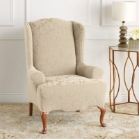 Sure Fit Stretch Jacquard Damask Wing Chair-Oyster Sure Fit Stretch Jacquard Damask Wing Chair-Oyster