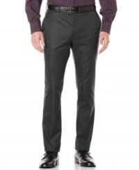 Step-up your dressy look from solid to sophisticated with these pin-striped Perry Ellis pants. Step-up your dressy look from solid to sophisticated with these pin-striped Perry Ellis pants.