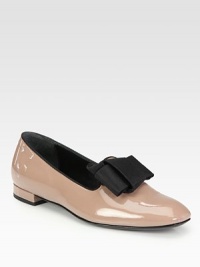 An elegant bow adorns this traditional go-to style of lustrous patent leather. Patent leather upper with grosgrain ribbon bowLeather lining and solePadded insoleMade in Italy An elegant bow adorns this traditional go-to style of lustrous patent leather. Patent leather upper with grosgrain ribbon bowLeather lining and solePadded insoleMade in Italy