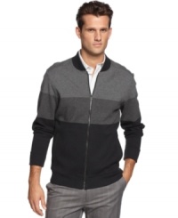 Change your tone this season with this gradually colorblocked jacket from Calvin Klein. Change your tone this season with this gradually colorblocked jacket from Calvin Klein.