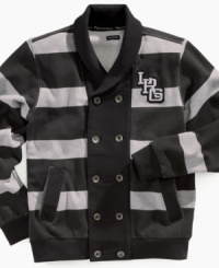 Casual style with a touch of polish, this Lifted Heritage cardigan from LRG adds streamlined style to his look. Casual style with a touch of polish, this Lifted Heritage cardigan from LRG adds streamlined style to his look.