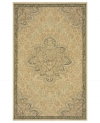This soft, sophisticated piece lends earthy tones to any patio, veranda or indoor space. Featuring a beautiful center medallion on light tan ground, this durable area rug is hand-hooked of strong, polypropylene fibers. This soft, sophisticated piece lends earthy tones to any patio, veranda or indoor space. Featuring a beautiful center medallion on light tan ground, this durable area rug is hand-hooked of strong, polypropylene fibers.