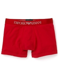 A bold logo waistband trims the subtly stylish cotton boxer brief from Emporio Armani. A bold logo waistband trims the subtly stylish cotton boxer brief from Emporio Armani.