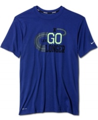 Push yourself. This Nike t-shirt with Dri-Fit technology keeps you comfortable so you can go beyond your goals. Push yourself. This Nike t-shirt with Dri-Fit technology keeps you comfortable so you can go beyond your goals.