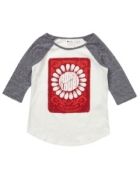 A beachy Roxy graphic on front gives these raglan-sleeve tees a sunny style that's perfect whether she's at the beach or in the classroom. A beachy Roxy graphic on front gives these raglan-sleeve tees a sunny style that's perfect whether she's at the beach or in the classroom.