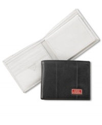 Stay on the cusp of card carrying style with this bifold wallet from Guess.