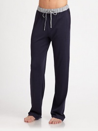 EXCLUSIVELY AT SAKS in Crown Blue. Extremely comfortable cotton knit pant with contrasting stripe trim at the waist.Elastic drawstring waistInseam, about 32CottonMachine washImported