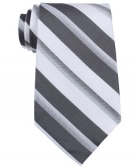 Follow the lines in your look with this sleek striped tie from Calvin Klein. Follow the lines in your look with this sleek striped tie from Calvin Klein.