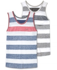 Line up with hip style wearing these striped tanks from Marc Ecko Cut & Sew. Line up with hip style wearing these striped tanks from Marc Ecko Cut & Sew.
