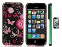 Crystal Pink Butterfly Flower On Black Premium Design Protector Hard Cover Case Compatible for Apple Iphone 5 (AT&T, VERIZON, SPRINT) + Screen Protector Film + Combination 1 of New Metal Stylus Touch Screen Pen (4 Height, Random Color- Black, Silver, Hot Crystal Pink Butterfly Flower On Black Premium Design Protector Hard Cover Case Compatible for Apple Iphone 5 (AT&T, VERIZON, SPRINT) + Screen Protector Film + Combination 1 of New Metal Stylus Touch Screen Pen (4 Height, Random Color- Black, Silver, Hot