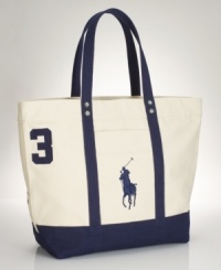 A sporty reincarnation of the iconic polo shirt, this twill cotton tote is adorned with an applied 3 and Ralph Lauren's Big Pony. A sporty reincarnation of the iconic polo shirt, this twill cotton tote is adorned with an applied 3 and Ralph Lauren's Big Pony.