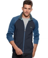 Check out some sporty style in this track jacket from BOSS Green. Check out some sporty style in this track jacket from BOSS Green.