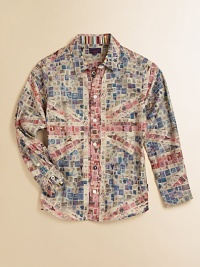 An array of stamps in a range of soft hues creates a graphic yet subtle Union Jack pattern on this charming button-down.Point collarLong sleeves with button cuffsButton front with single contrast buttonContrast stripes along the inner sleeves and collarCurved hemCottonMachine washImported of French fabricPlease note: Number of buttons may vary depending on size ordered. An array of stamps in a range of soft hues creates a graphic yet subtle Union Jack pattern on this charming button-down.Point collarLong sleeves with button cuffsButton front with single contrast buttonContrast stripes along the inner sleeves and collarCurved hemCottonMachine washImported of French fabricPlease note: Number of buttons may vary depending on size ordered.