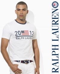 Embrace the spirit of the 2012 Olympic Games with a patriotic ringer tee with a signature flag graphic in an ultra-soft cotton. Embrace the spirit of the 2012 Olympic Games with a patriotic ringer tee with a signature flag graphic in an ultra-soft cotton.