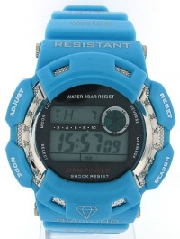 Mens Diamond Watch Light Blue Shock Style King Master