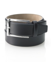 This luxe leather belt from Tumi puts a sophisticated spin on any outfit. This luxe leather belt from Tumi puts a sophisticated spin on any outfit.