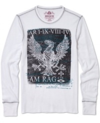 No longer just a layer, this American Rag thermal takes flight with a rad eagle graphic. No longer just a layer, this American Rag thermal takes flight with a rad eagle graphic.