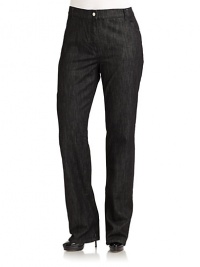 THE LOOKBlack wash, gently faded denimWaistband with belt loopsZip fly with button closureBack patch pocketsTHE FITRise, about 10Inseam, about 32THE MATERIALCotton/elastaneCARE & ORIGINMachine washImported THE LOOKBlack wash, gently faded denimWaistband with belt loopsZip fly with button closureBack patch pocketsTHE FITRise, about 10Inseam, about 32THE MATERIALCotton/elastaneCARE & ORIGINMachine washImported