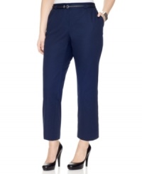 Maintain a professional look in warmer temps with Charter Club's cropped plus size pants, featuring a control panel and belted waist. (Clearance) Maintain a professional look in warmer temps with Charter Club's cropped plus size pants, featuring a control panel and belted waist. (Clearance)