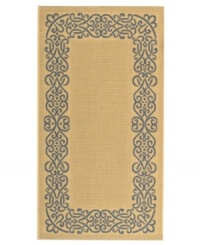 Borrowing from the beautiful tradition of courtyard styling in warm-weather locales, Safavieh's Courtyard collection has a distinctly Mediterranean feel. A special sisal weave allows for a superior clarity of detail, while enhanced polypropylene makes these rugs thankfully low-maintenance and durable. This textured beige rug features a needlepoint-inspired, cornflower blue border, offering plenty of classic charm for indoor or outdoor spaces. (Clearance) Borrowing from the beautiful tradition of courtyard styling in warm-weather locales, Safavieh's Courtyard collection has a distinctly Mediterranean feel. A special sisal weave allows for a superior clarity of detail, while enhanced polypropylene makes these rugs thankfully low-maintenance and durable. This textured beige rug features a needlepoint-inspired, cornflower blue border, offering plenty of classic charm for indoor or outdoor spaces. (Clearance)
