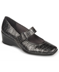 If croc-print is your thing. Then the Emma wedges by Life Stride are just the ticket for you. An adjustable strap across the vamp provides both style and comfort. If croc-print is your thing. Then the Emma wedges by Life Stride are just the ticket for you. An adjustable strap across the vamp provides both style and comfort.