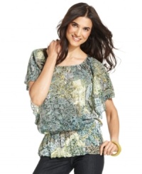 A trendy peplum waist, delicate butterfly sleeves and stunning print make up this sweet petite top from Style&co. Pair with skinny jeans for a fashion-forward ensemble! A trendy peplum waist, delicate butterfly sleeves and stunning print make up this sweet petite top from Style&co. Pair with skinny jeans for a fashion-forward ensemble!