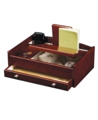 Man's new best friend. Both practical and polished, the Davin valet boasts ample compartments, a luxurious burlwood walnut finish and lined interior to accommodate all your accessories, plus everything in your pocket. Man's new best friend. Both practical and polished, the Davin valet boasts ample compartments, a luxurious burlwood walnut finish and lined interior to accommodate all your accessories, plus everything in your pocket.