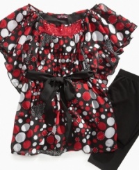 She'll be looking pretty in prints with this tunic and leggings set by Tempted. She'll be looking pretty in prints with this tunic and leggings set by Tempted.