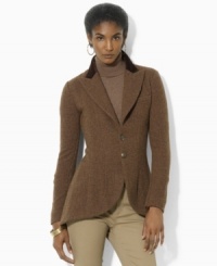 Rendered in hearty wool tweed, Lauren Ralph Lauren's chic two-button petite jacket is steeped in equestrian inspiration. Rendered in hearty wool tweed, Lauren Ralph Lauren's chic two-button petite jacket is steeped in equestrian inspiration.