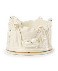 Mikasa presents the traditional Nativity scene in simple elegance. Crafted in porcelain with golden accents, the addition of a glowing candle will make it even more special. Mikasa presents the traditional Nativity scene in simple elegance. Crafted in porcelain with golden accents, the addition of a glowing candle will make it even more special.