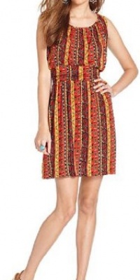 Lucky Brand Jordana Dress, Summer Nights Mayan Tribal Red Multi Print Dress Lucky Brand Jordana Dress, Summer Nights Mayan Tribal Red Multi Print Dress