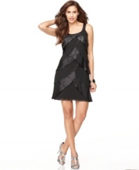 Evoke fun, flapper-inspired style with the silhouette of this petite SL Fashions dress and its flirty beaded satin tiers. Evoke fun, flapper-inspired style with the silhouette of this petite SL Fashions dress and its flirty beaded satin tiers.